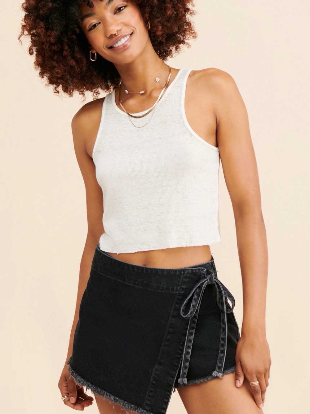 Free People We The Free Emmy Denim Wrap Boho Skort Black Size 2